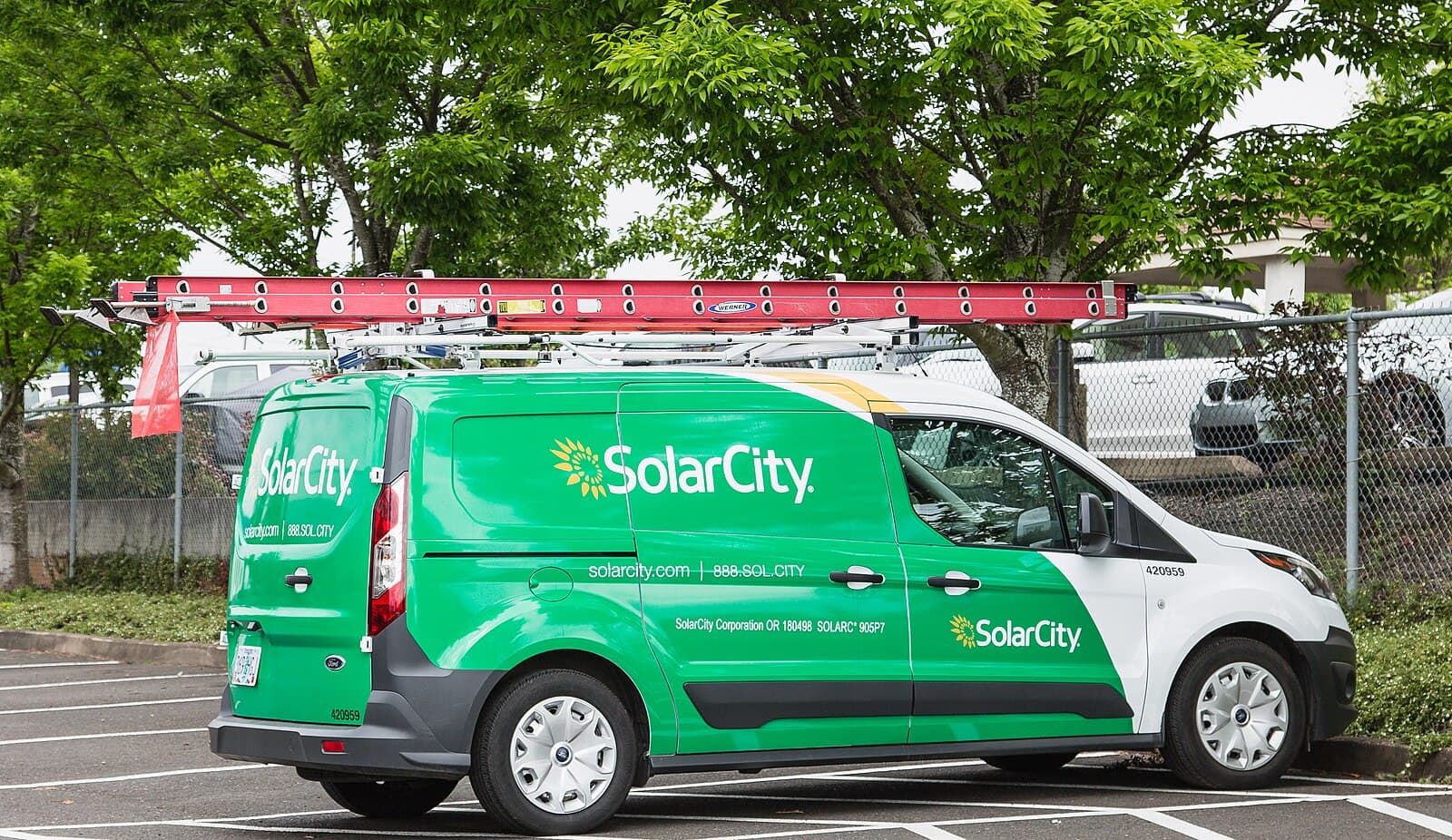 SolarCity solar panel installation van in Portland, Oregon